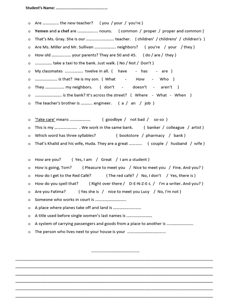 English Grammar Exercises for Students | PDF | Linguistics