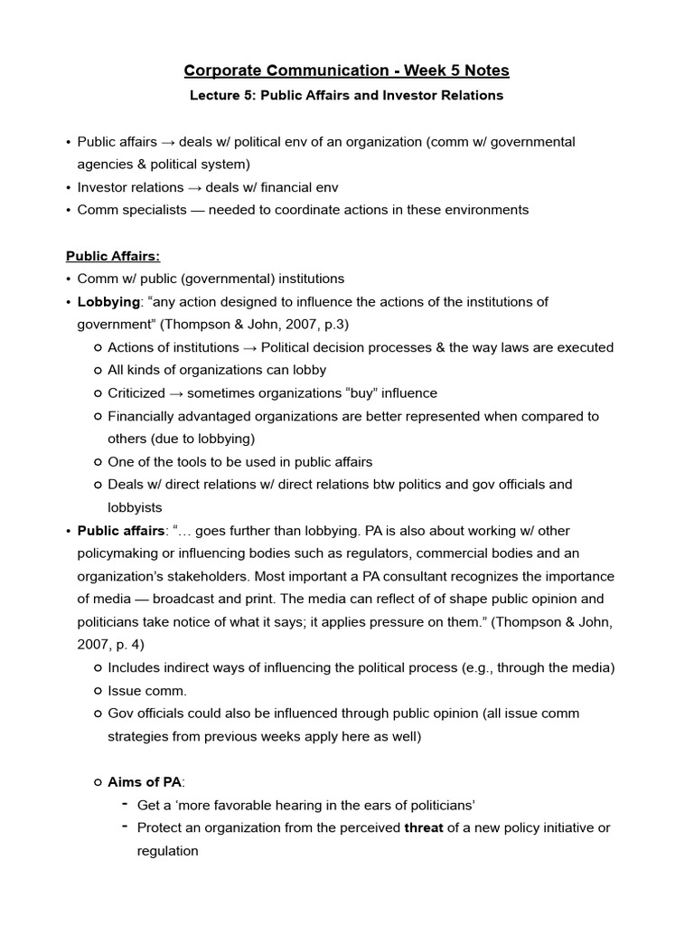 Corporate Communication - Week 5 Notes | PDF | Political Science ...