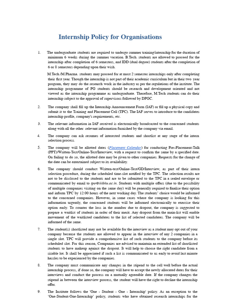 Internship Policy and PPO Guidelines | PDF | Internship | Job Hunting