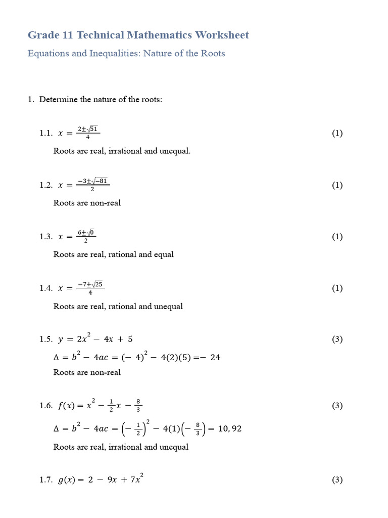 Nature of Roots in Quadratic Equations | PDF | Numbers | Mathematics