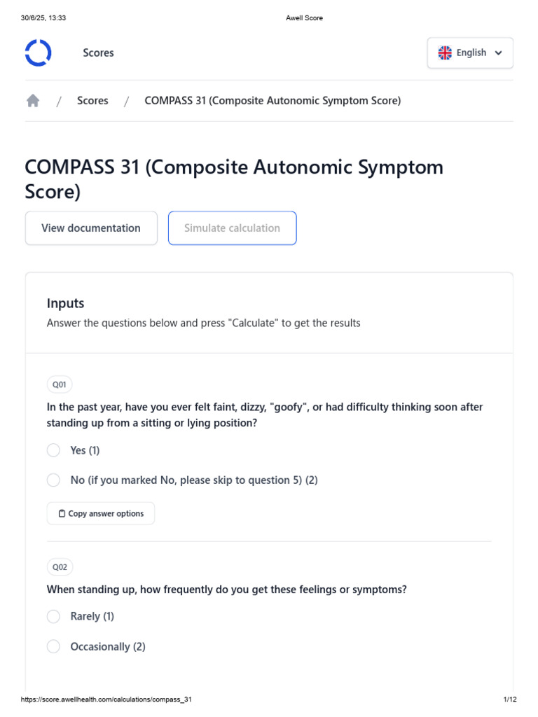 COMPASS 31 Questionnaire Scoring Guide | PDF | Human Diseases And ...