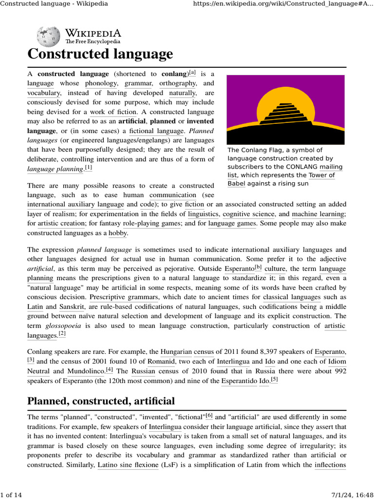 Constructed Language - Wikipedia | PDF | Linguistics | Cultural ...