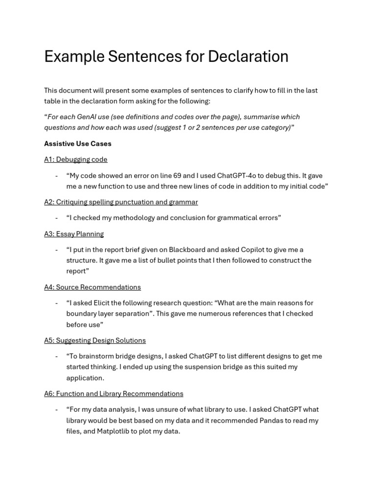 Use Case Declaration Examples 1 | PDF