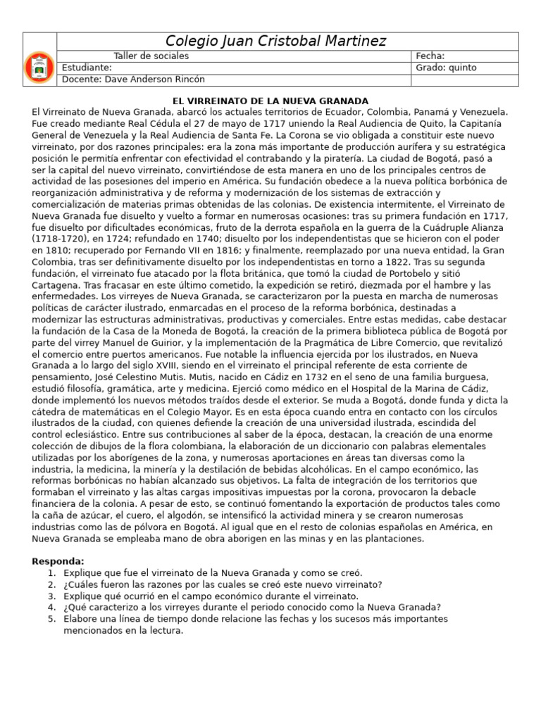 Virreinato de Nueva Granada: Historia y Economía | PDF