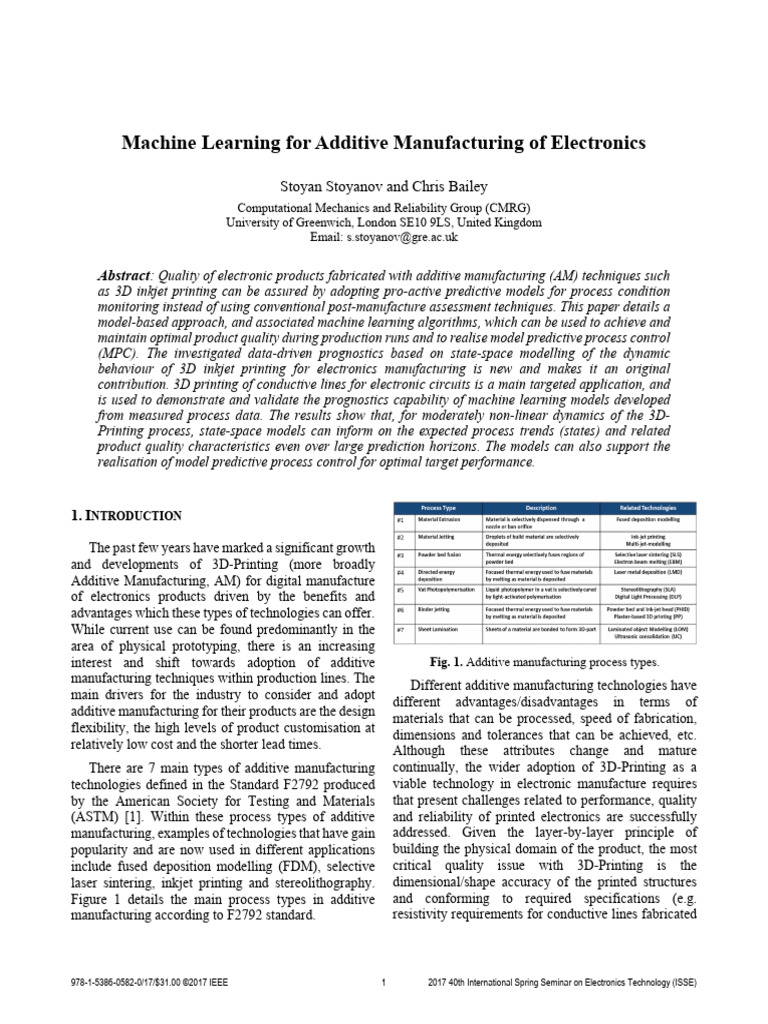 Machine Learning in 3D Electronics Printing | PDF | 3 D Printing ...