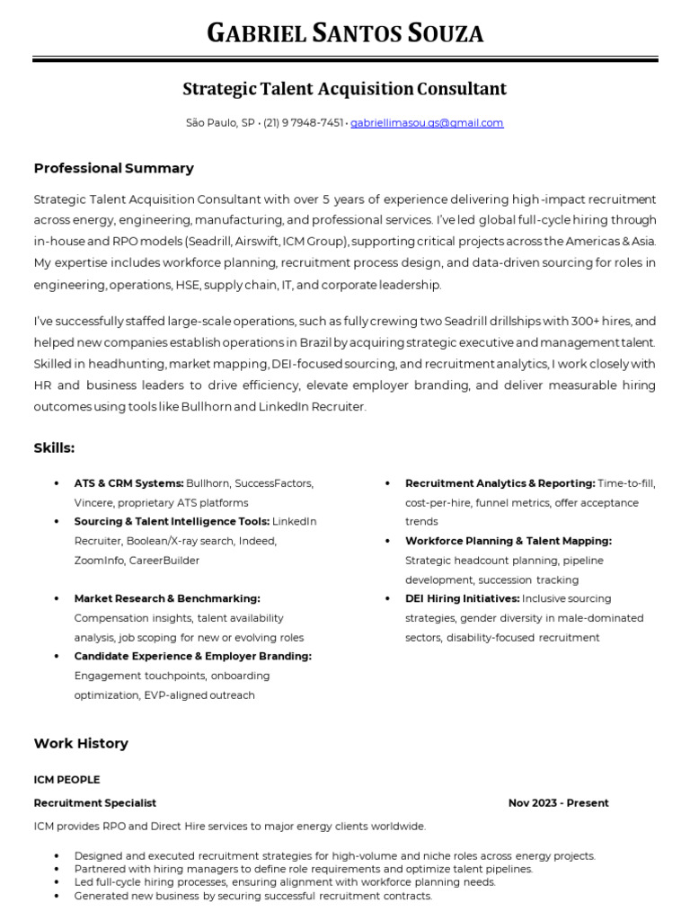 Gabriel Souza - Strategic Talent Acquisition - CV | PDF | Recruitment ...