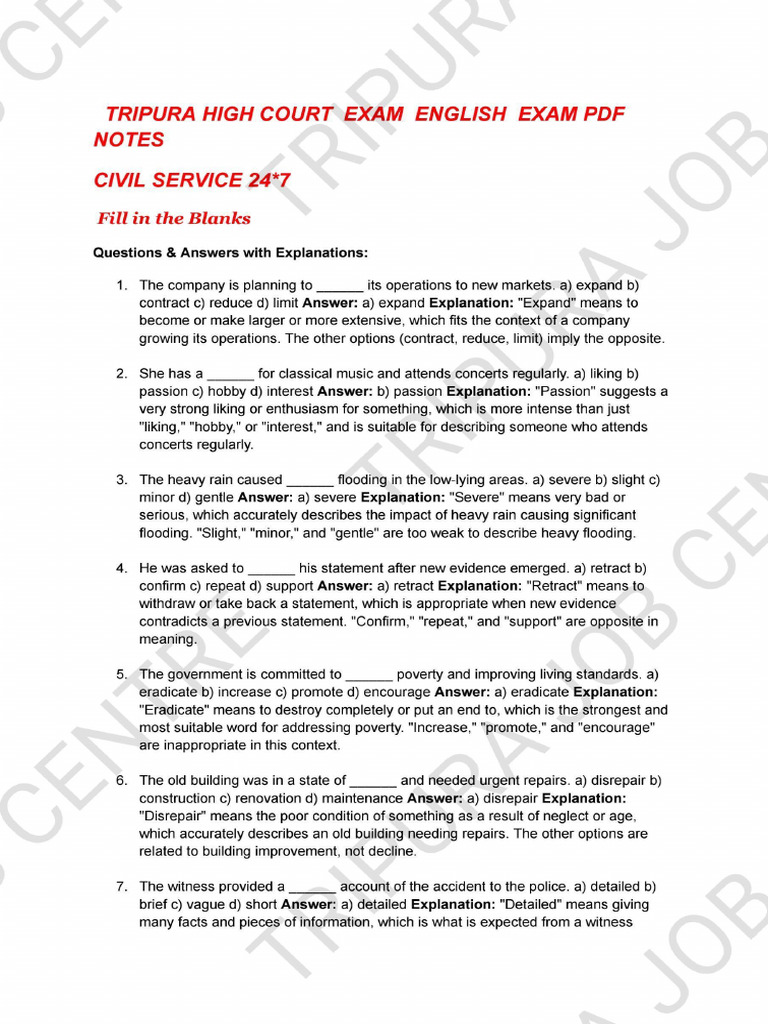 Tripura High Court Exam English Exam PDF Notes | PDF