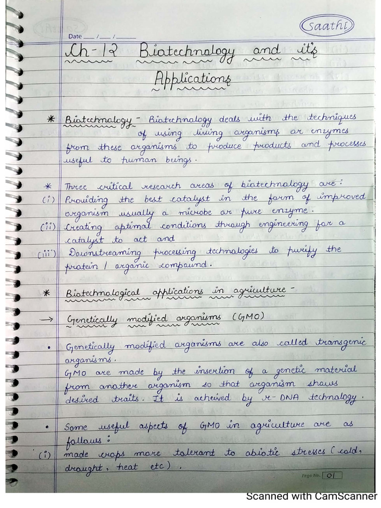 Biotechnology and Its Applications Notes by CHEMISTUDIOUS | PDF