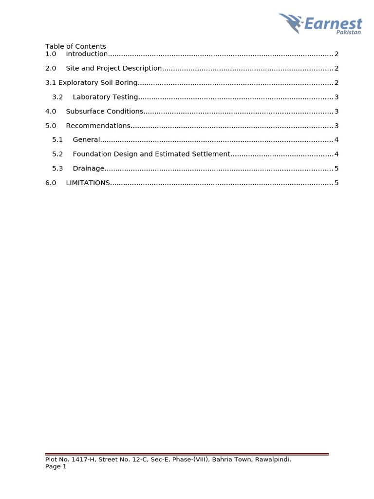 Geotechnical Report for Bahria Town Plot | PDF | Earth Sciences