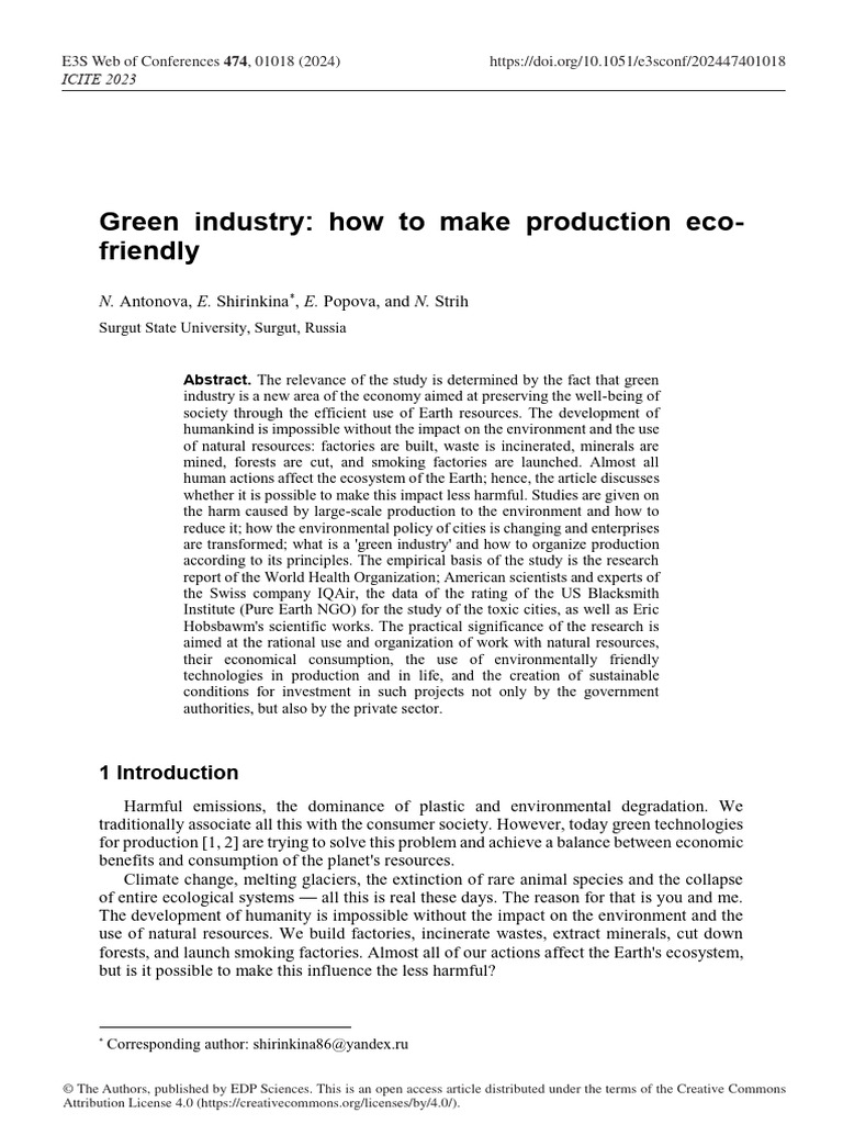 Eco-Friendly Production in Green Industry | PDF | Human Impact On The ...