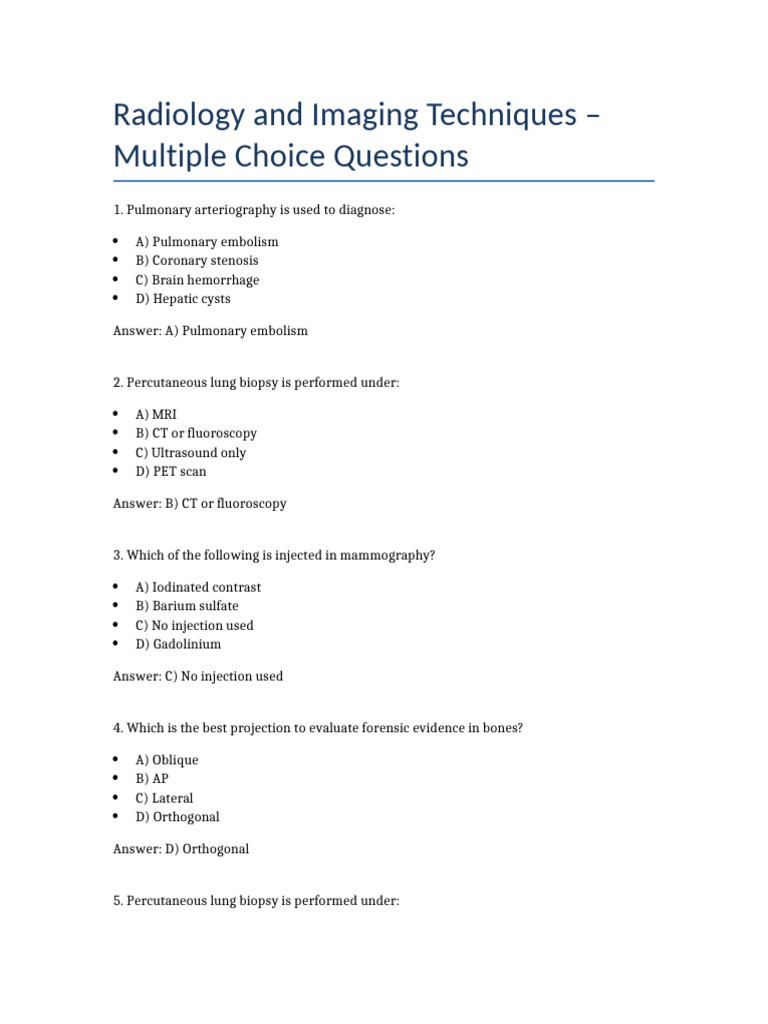 Radiology MCQs for Imaging Techniques | PDF