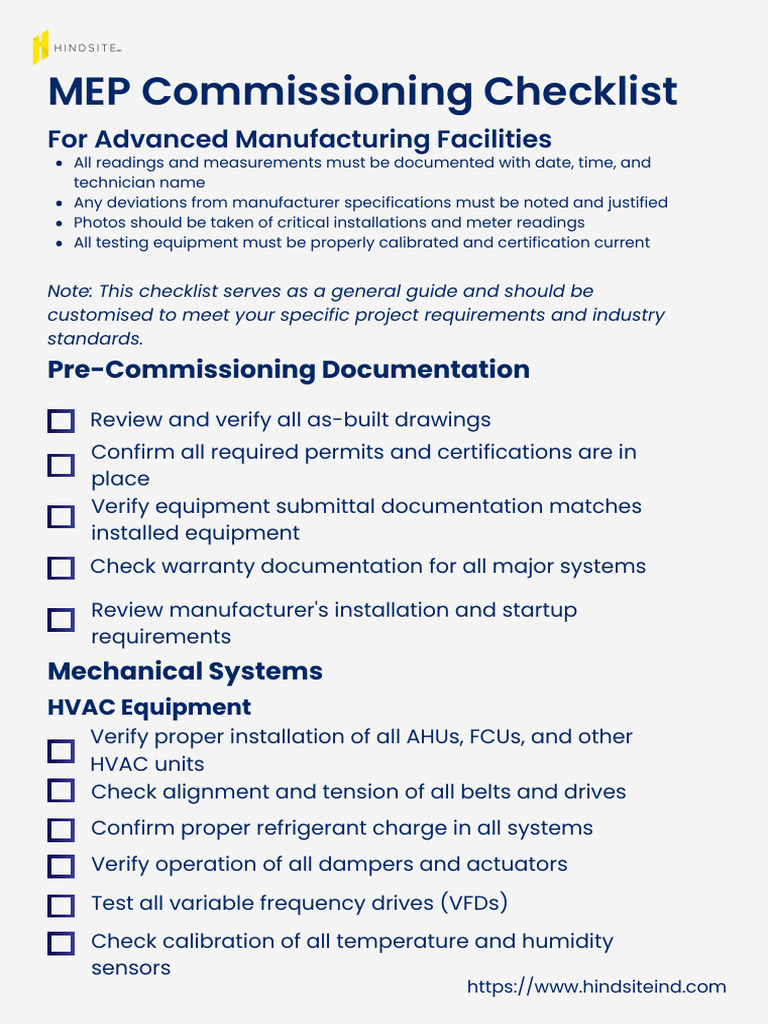MEP Commissioning Checklist Guide | PDF | Electrical Engineering ...