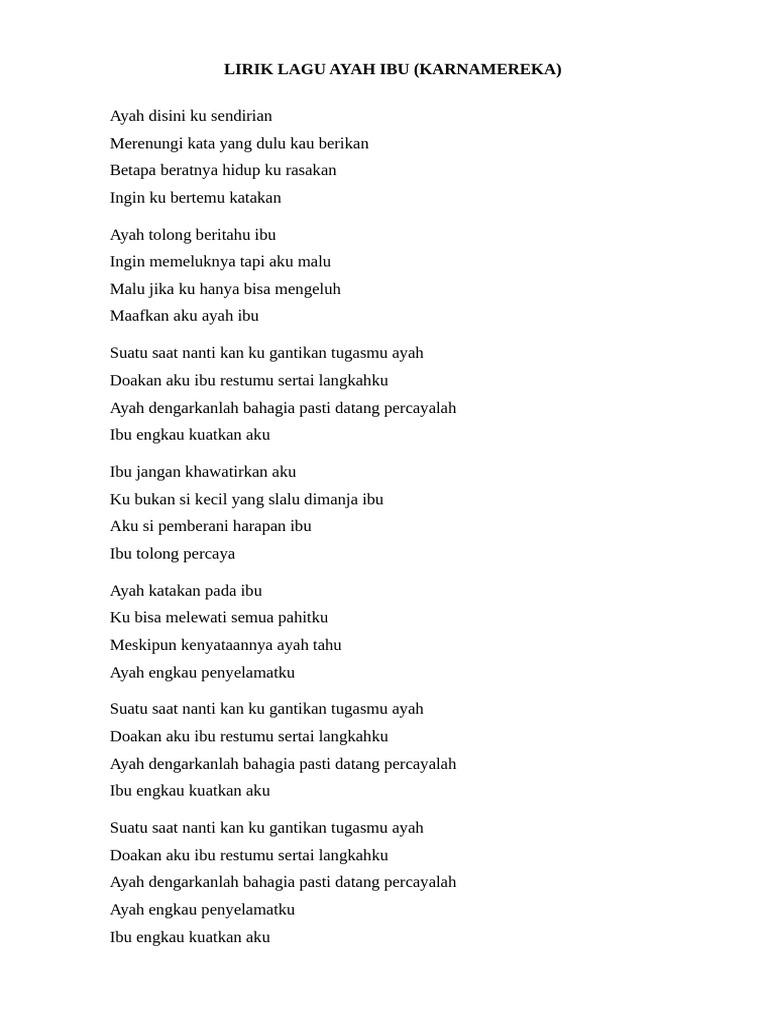 Lirik Lagu Ayah Ibu: Penghormatan dan Harapan | PDF