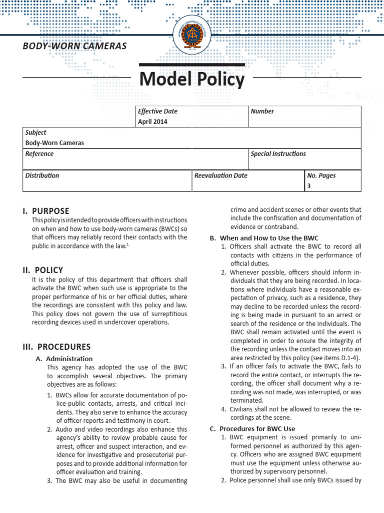 Body-Worn Cameras Model Policy PDF | PDF | Police | Juvenile Delinquency
