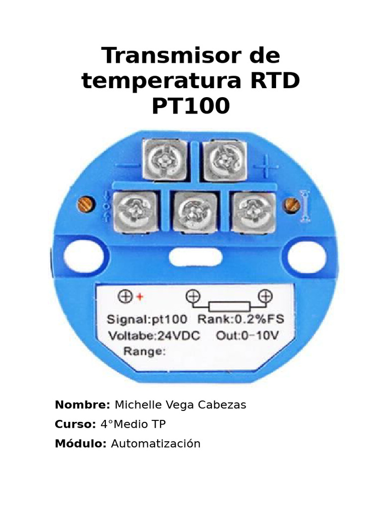 Transmisor de Temperatura RTD PT100 | PDF | Sensor | Resistor