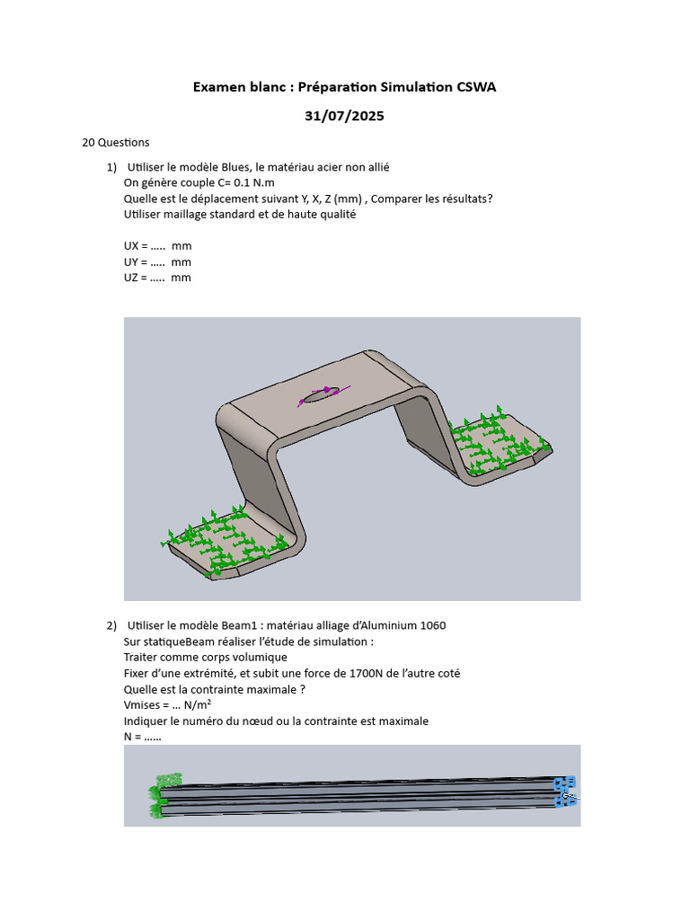 Examen blanc CSWA : Questions et simulations | PDF | Élasticité ...