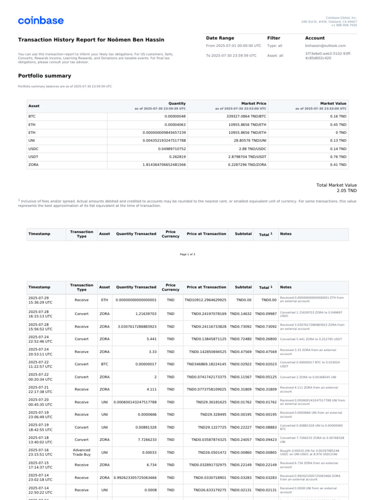 Coinbase Relevés Account | PDF | Prices | Bitcoin