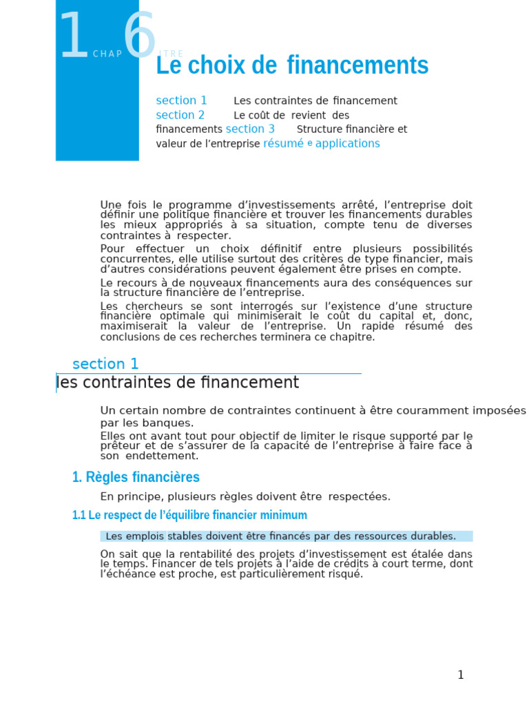 Contraintes et coûts de financement d'entreprise | PDF | Prêts | Banques