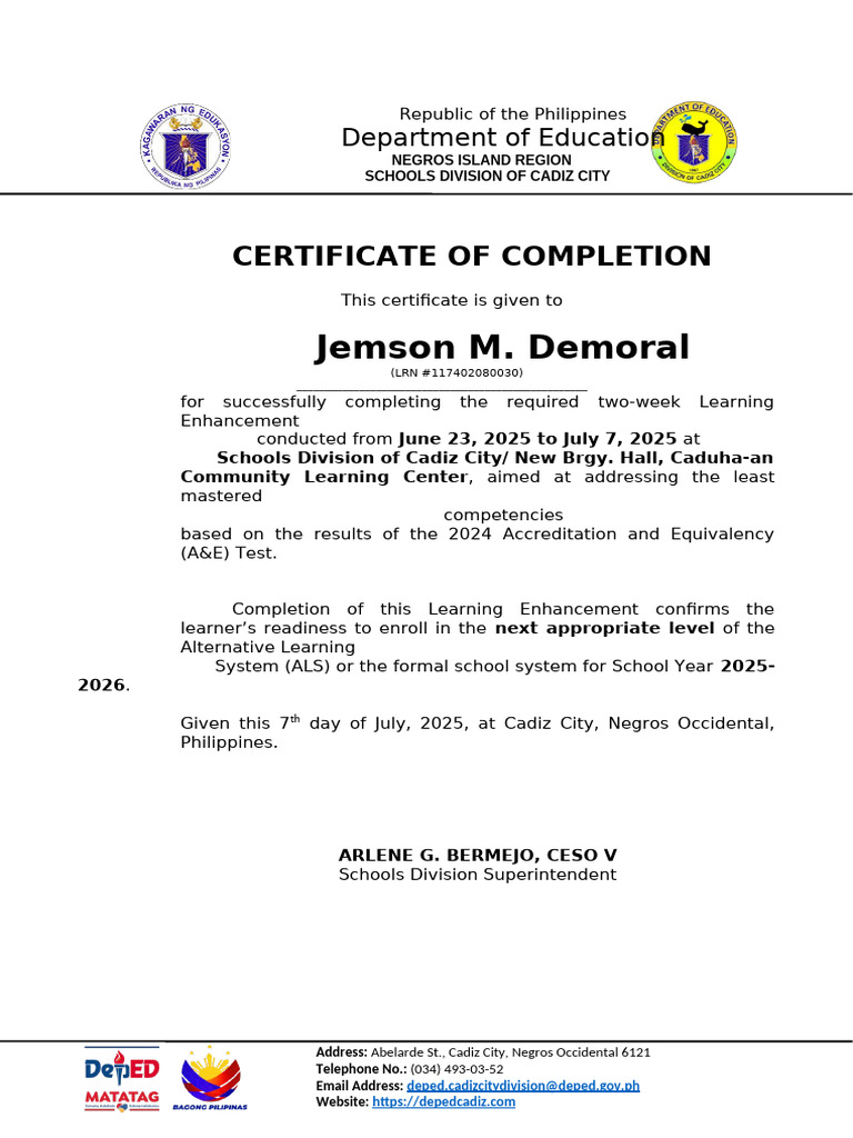 Learning Enhancement Program Completion | PDF | Philippines