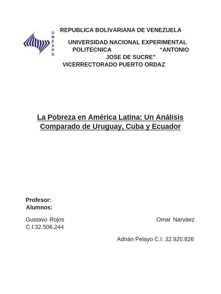 Análisis de la Pobreza en Uruguay, Cuba y Ecuador | PDF | Pobreza ...