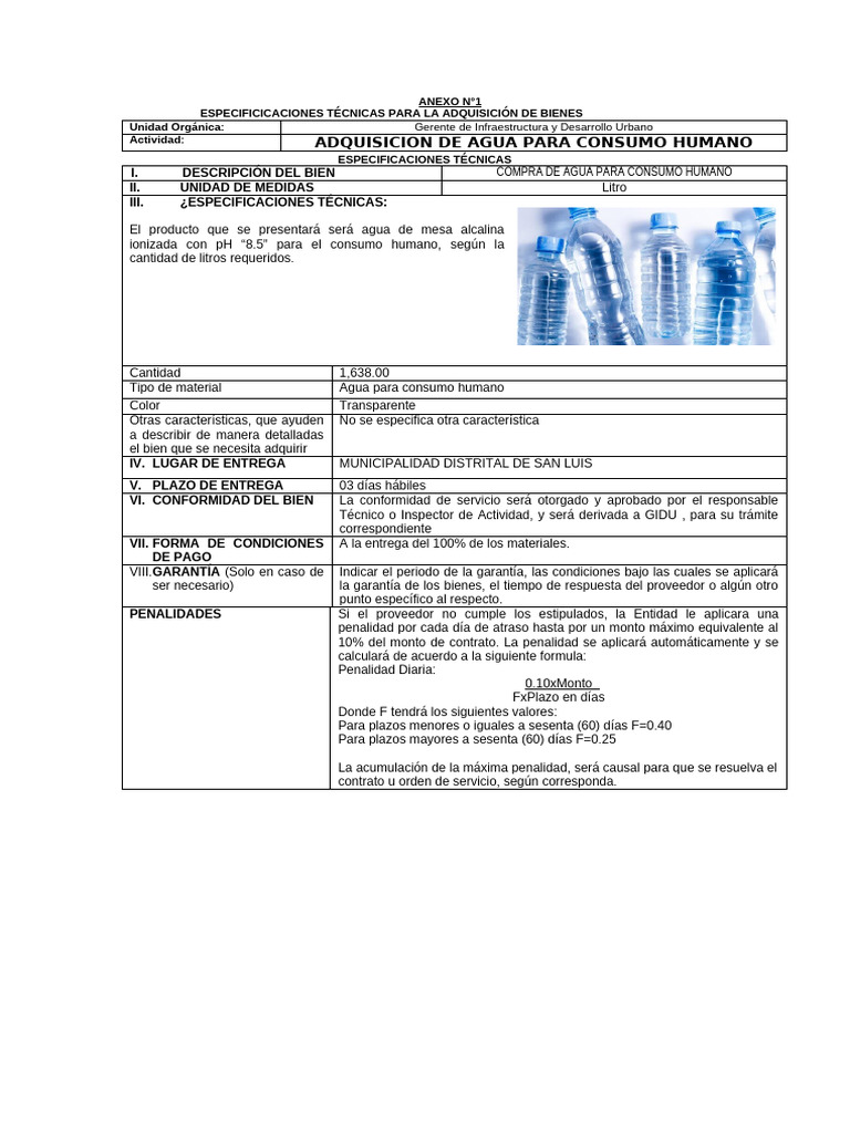 Especificaciones para Compra de Agua Potable | PDF | Agua