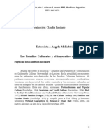 Los Estudios Culturales y El Imperativo de Entender y Explicar Los Cambios Sociales - Claudia Laudano Entrevista A Angela McRobbie