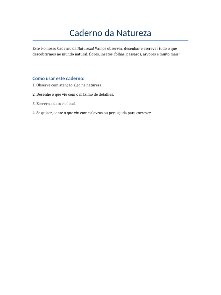 Caderno Da Natureza CM Modelo | PDF