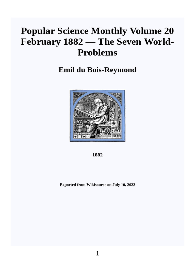 Emil Du Bois-Reymond - The Seven World-Problems (Popular Science ...