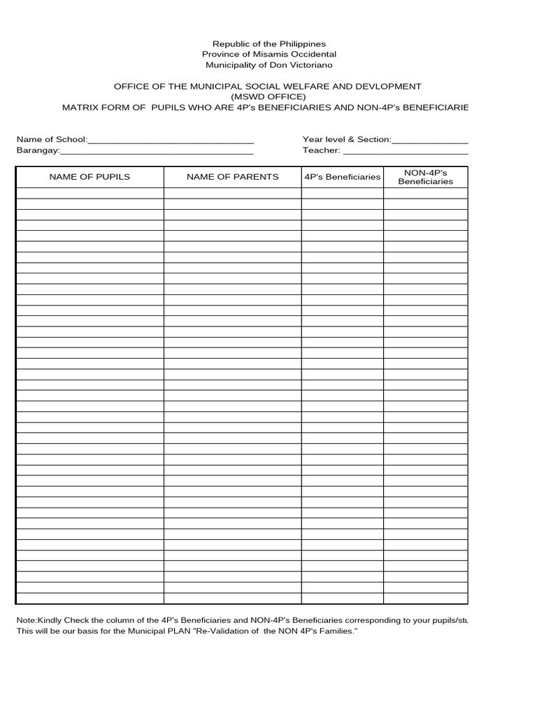4P's Beneficiaries Matrix for Schools | PDF