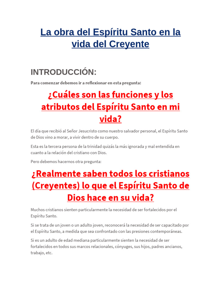 La obra del Espíritu Santo en el creyente | PDF | espíritu Santo ...