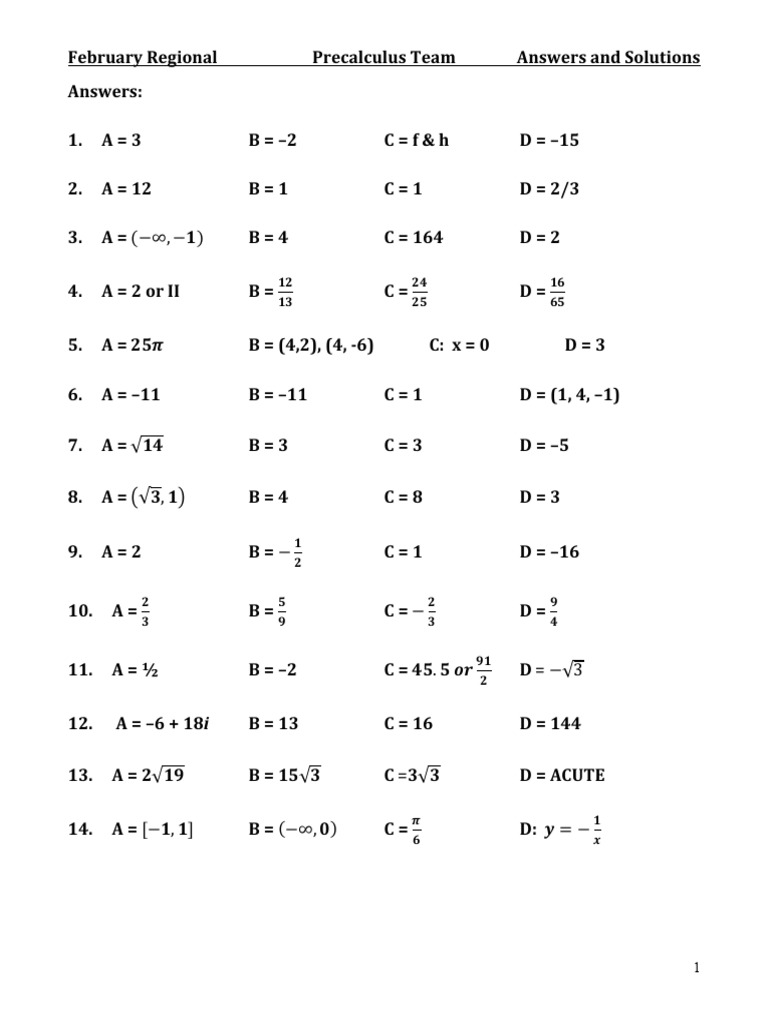 February Precalculus Team Solutions | PDF | Asymptote | Mathematical ...