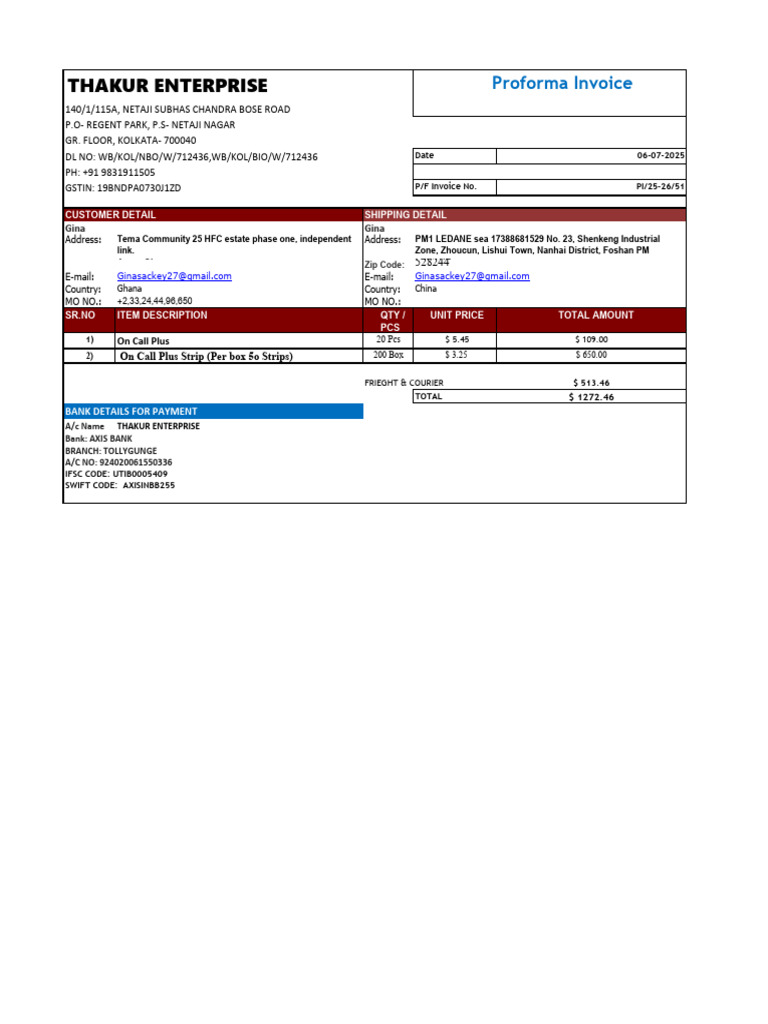 Ghana on Call Plus &amp; Strip Proforma Invoice 51 | PDF