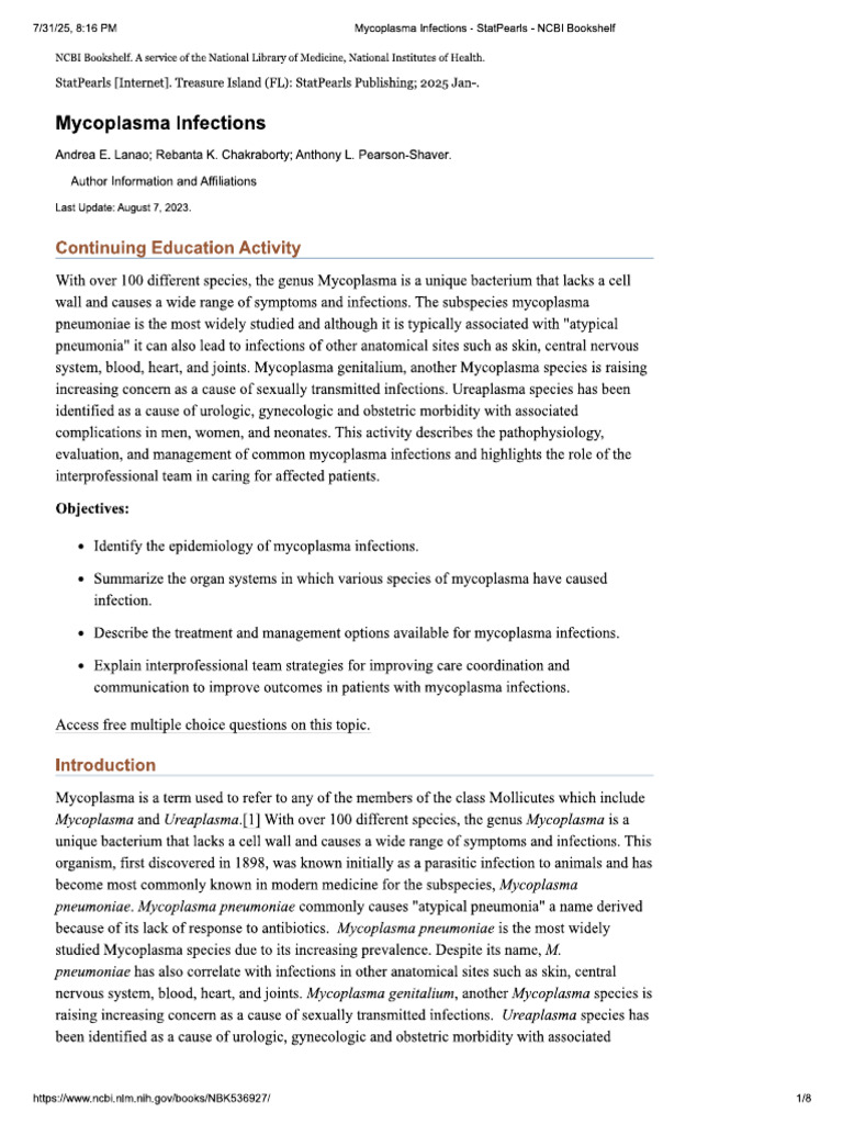 Mycoplasma Pneumonia 2 | PDF