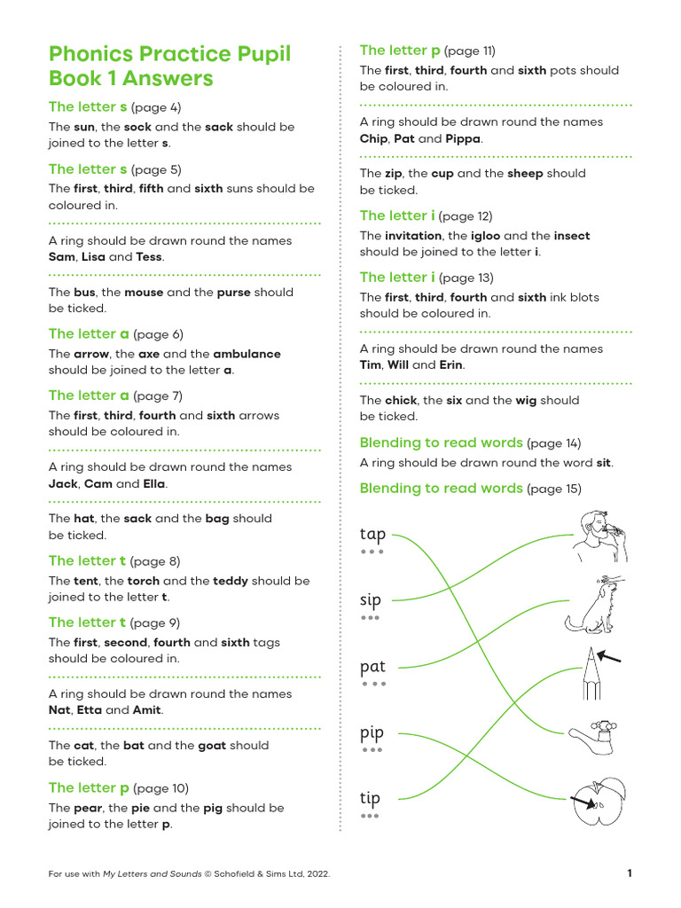 My Letters and Sounds Reception Practice Book 1 Answers | PDF