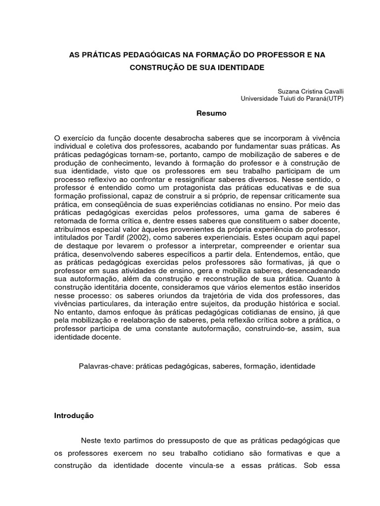 Práticas Pedagógicas e Identidade Docente | PDF | Pedagogia | Experiência