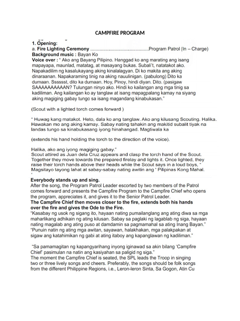 Script For Investiture and Campfire | PDF