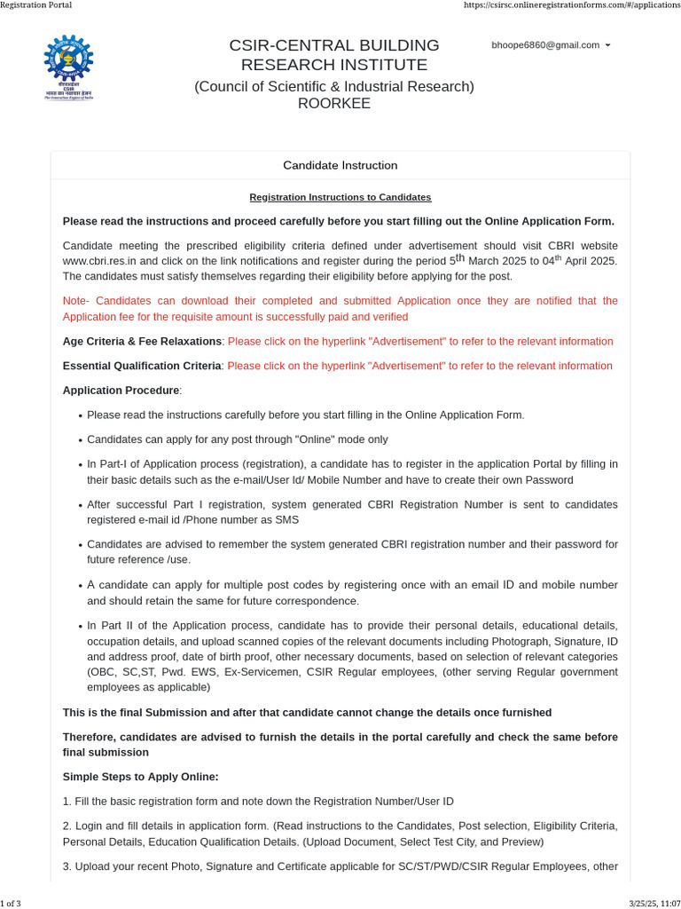 CSIR Registration Instructions 2025 | PDF | Computing