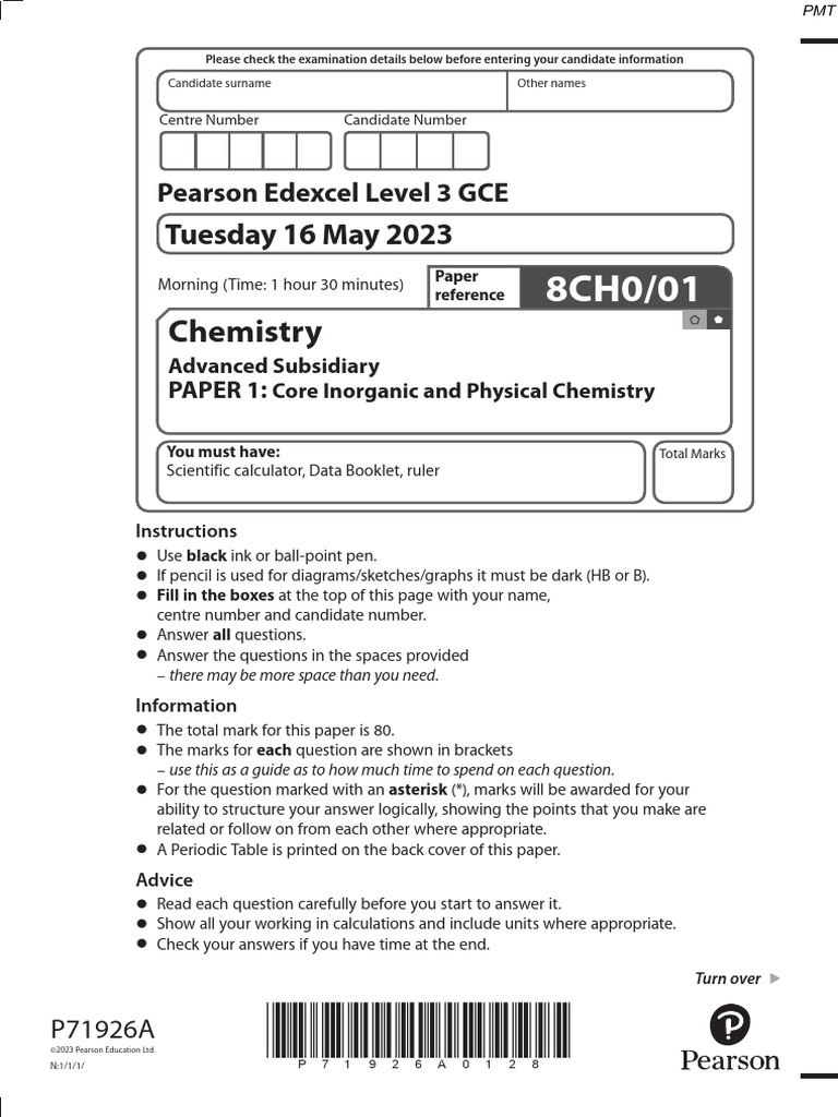 June 2023 QP - Paper 1 Edexcel Chemistry As-Level | PDF | Isotope | Proton