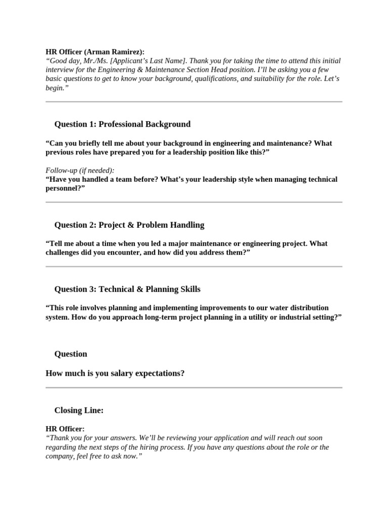 Engineering & Maintenance Interview Guide | PDF