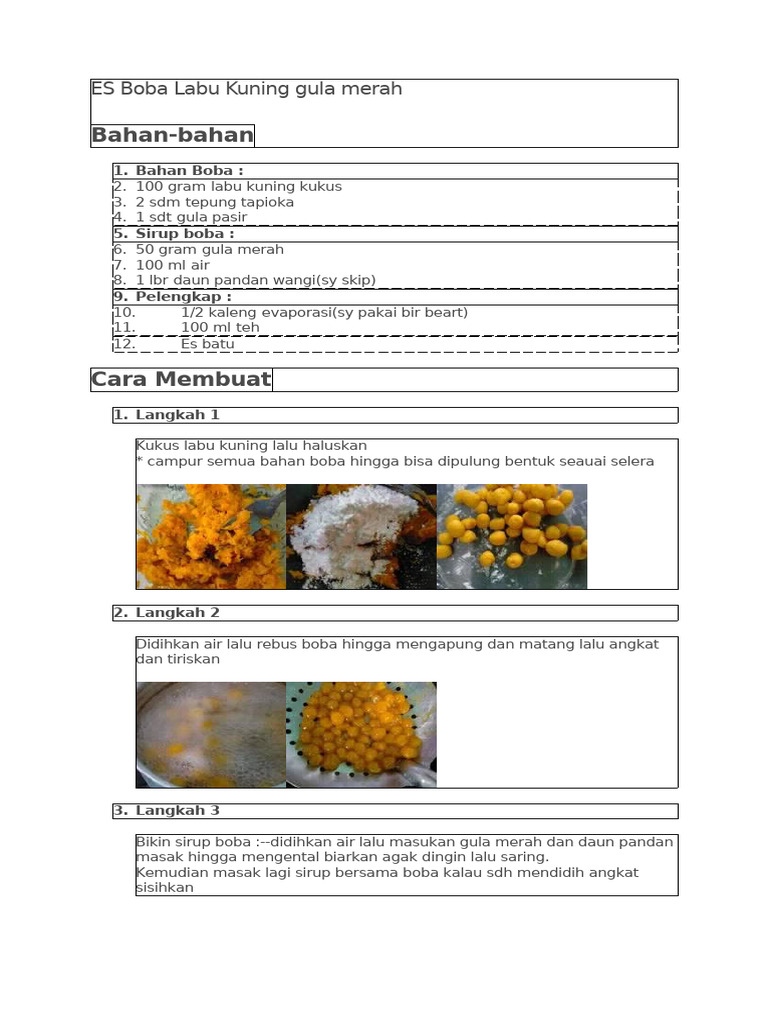 ES Boba Labu Kuning Gula Merah | PDF
