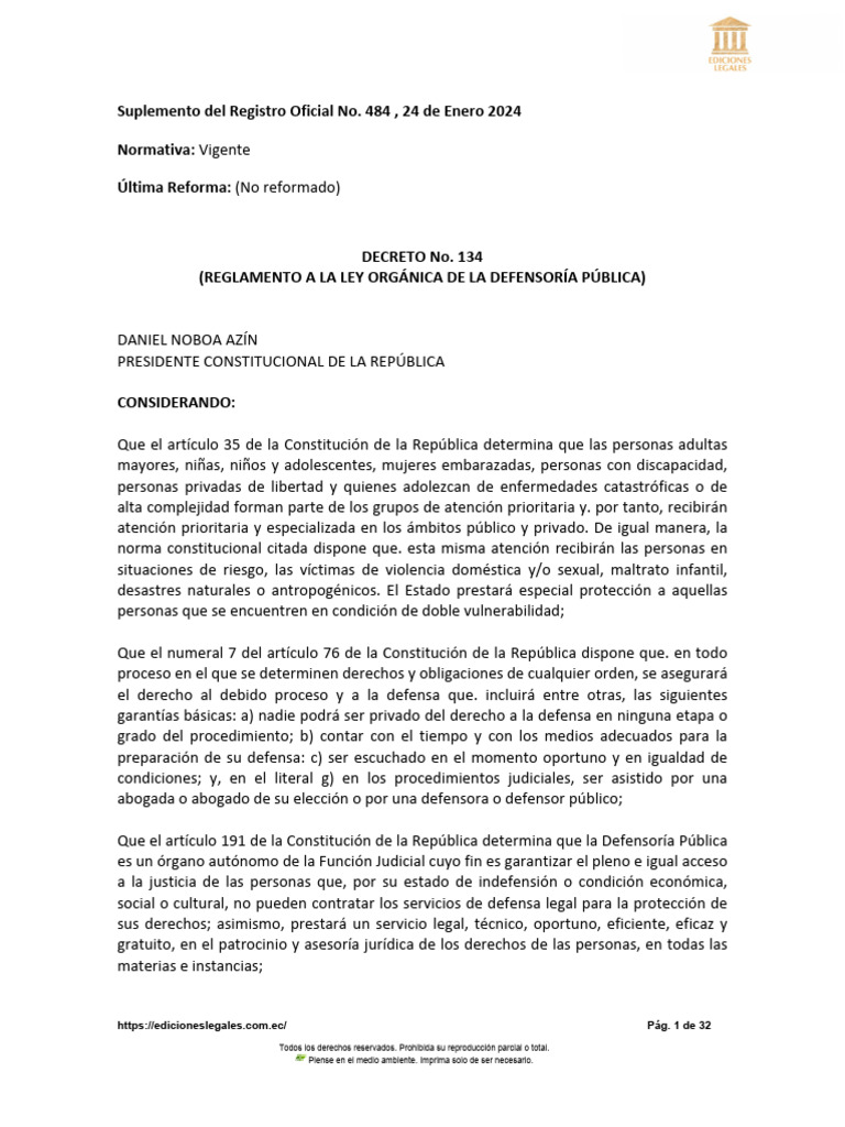 Reglamento A La Ley Organica De La Defensoria Publica Pdf Defensor