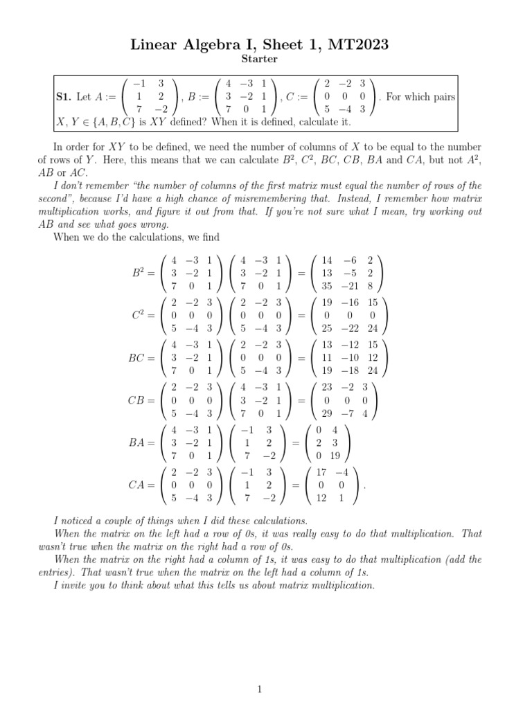 Matrix Multiplication and Properties | PDF | Matrix (Mathematics ...