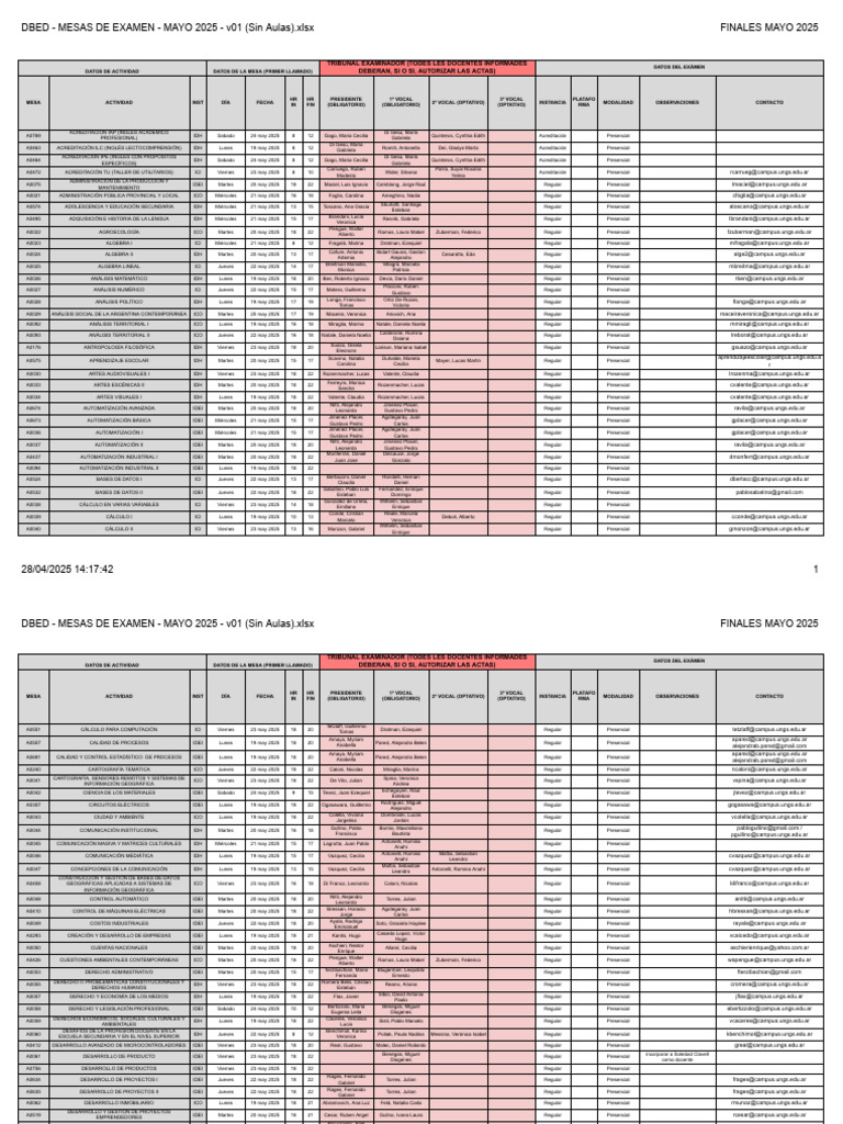 DBED MESAS DE EXAMEN MAYO 2025 v01 Sin Aulas | PDF