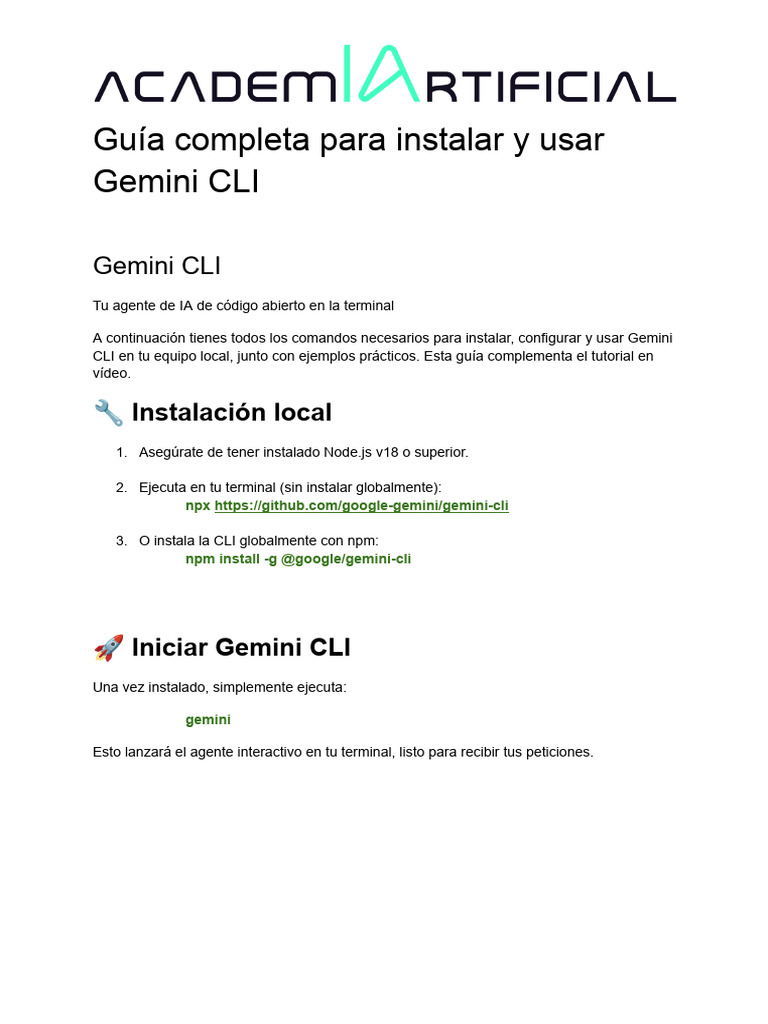Guía Completa para Instalar y Ejecutar Gemini CLI | PDF | Ingeniería de ...