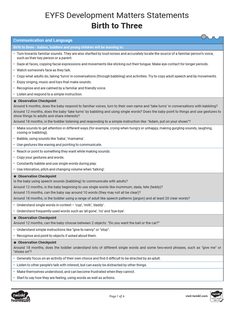 EYFS Development Matters: Ages 0-3 | PDF | Infants | Toddler