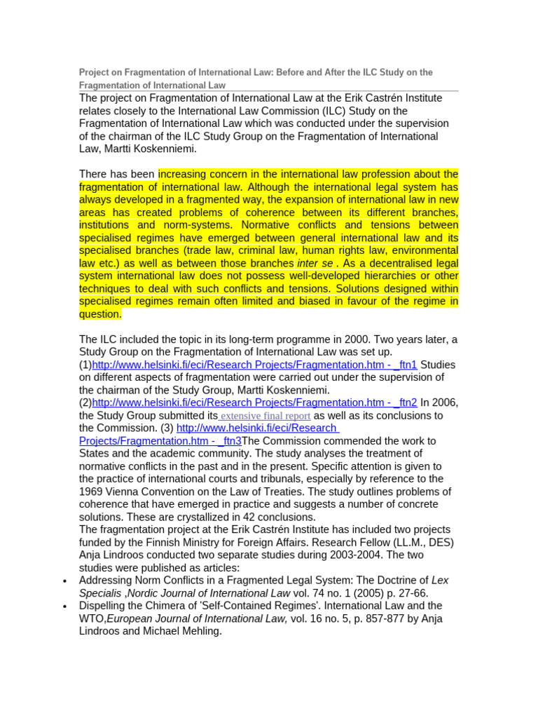Fragmentation of International Law Study | PDF | International Law | Treaty