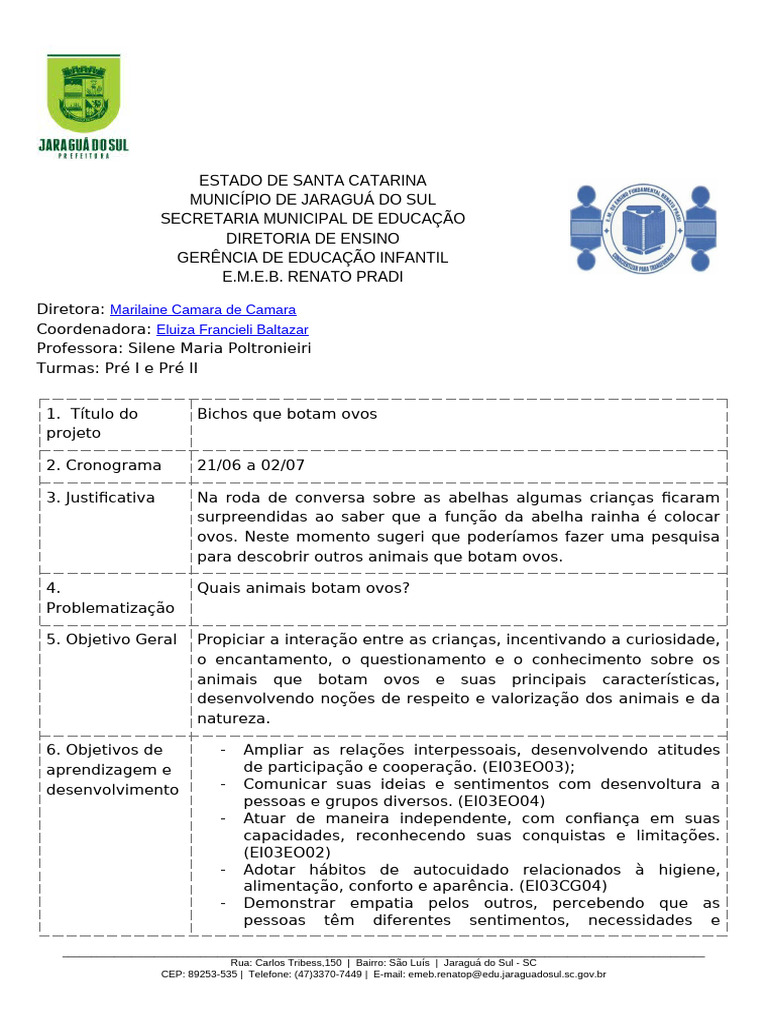 Projeto Educativo: Animais que Botam Ovos | PDF