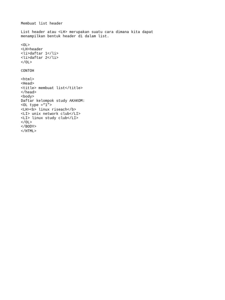 Cara Membuat List Header di HTML | PDF