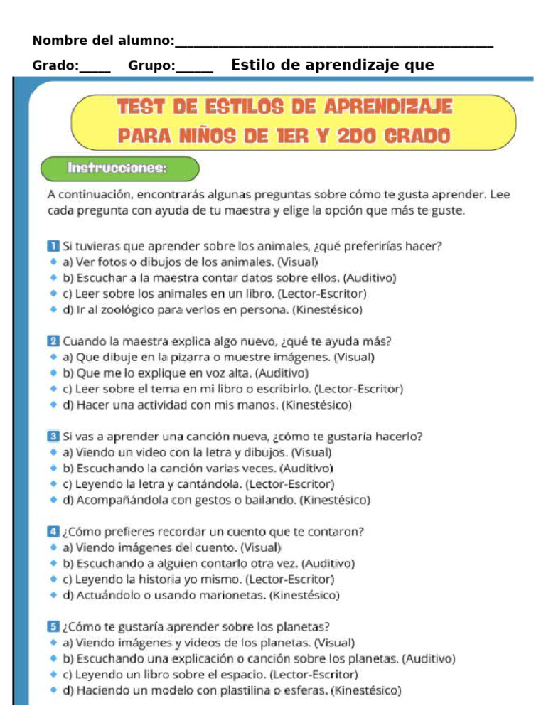 Test de Estilo de Aprendizaje | PDF