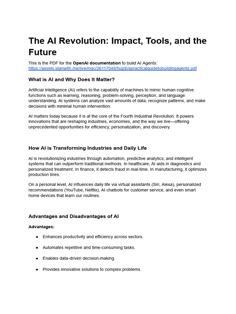 The AI Revolution - Impact, Tools, and The Future | PDF | Artificial ...